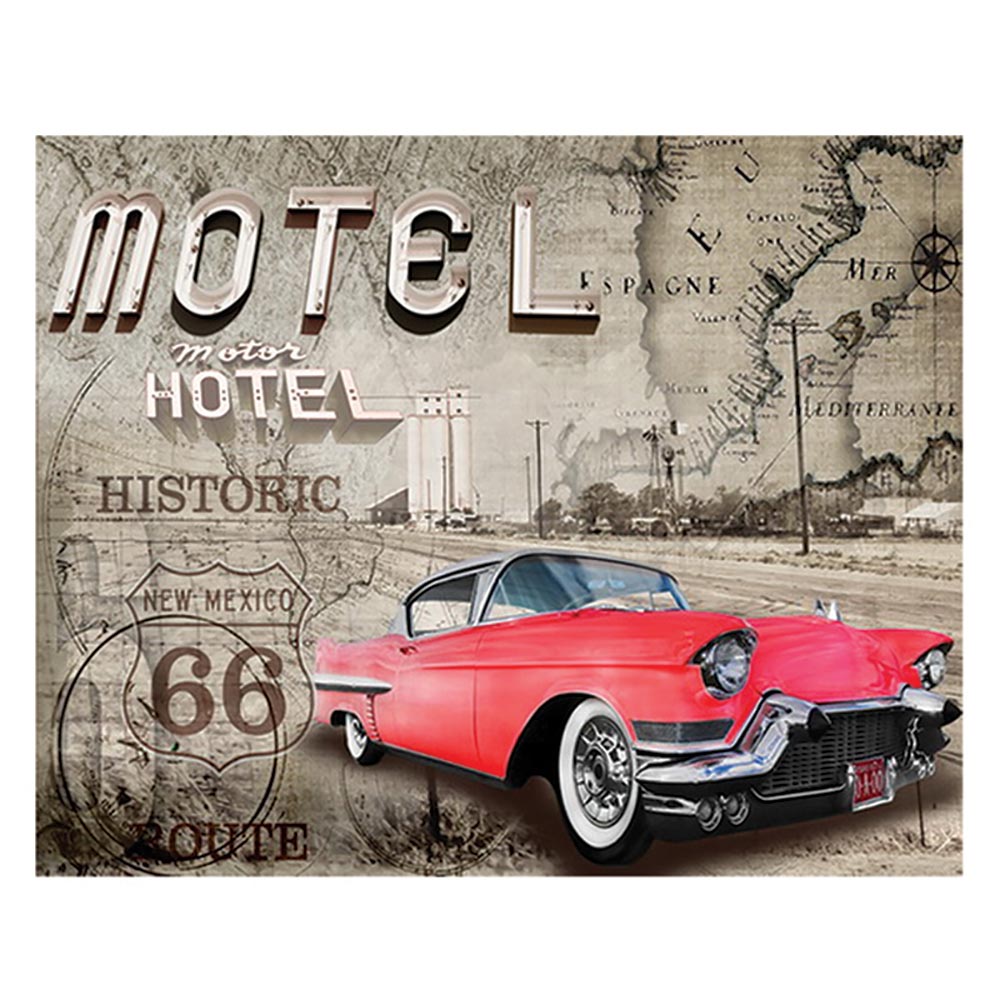 Tela Motel Carro Vermelho Route 66 40 X 50 X 1,8 Cm - Lojabtc
