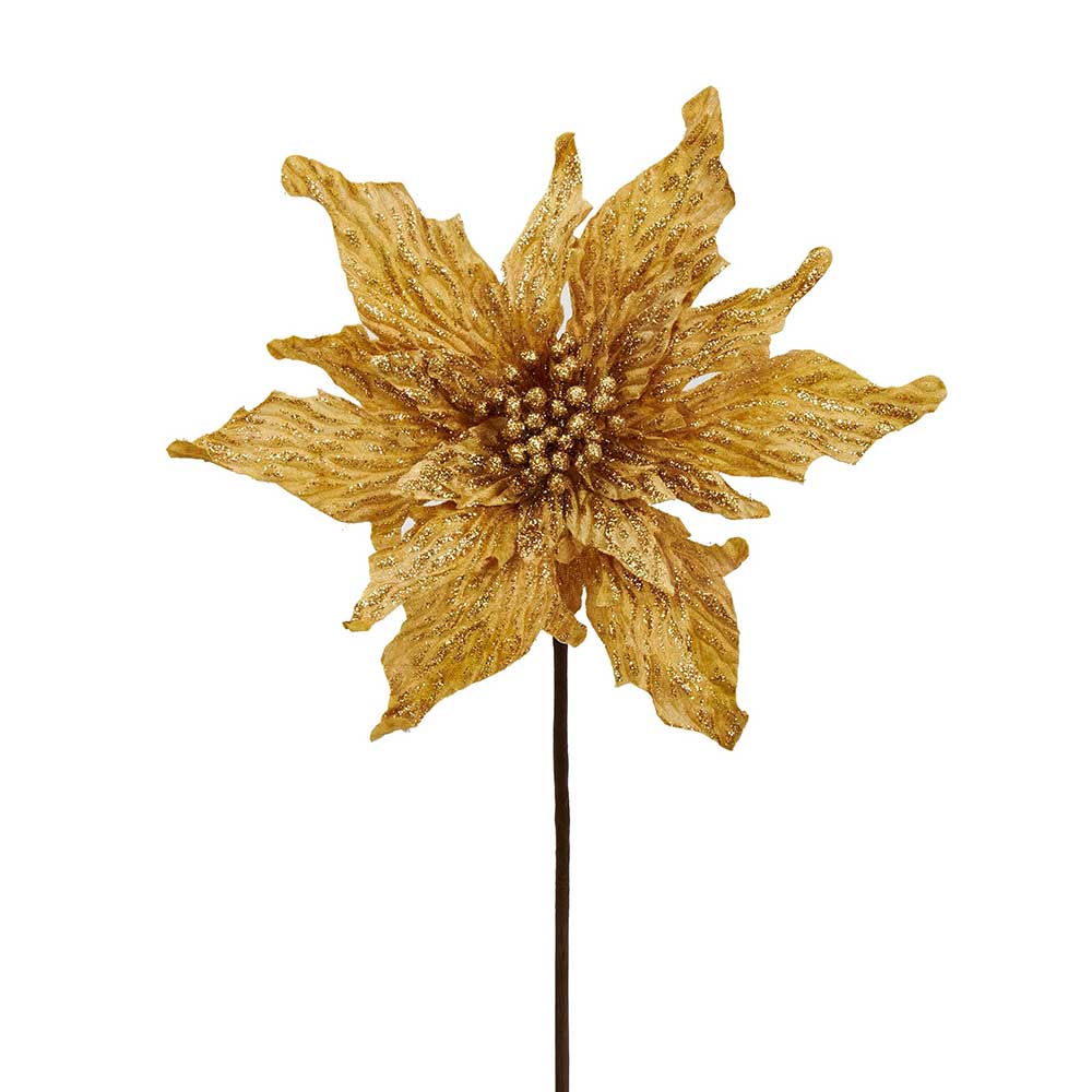 Flor Decorativa de Natal Poinsettia de Veludo Dourada - lojabtc