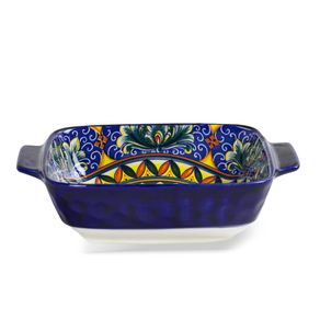 Travessa-Retangular-Em-Ceramica-E-Alca-Azul-Com-Desenho-Floral-Interno