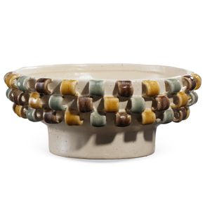 Centro-De-Mesa-Em-Ceramica-Com-Relevos-Marrom-E-Bege