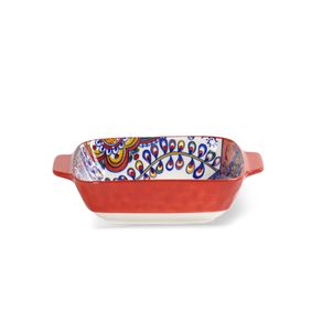 Travessa-Retangular-Em-Ceramica-E-Alca-Vermelho-Com-Desenho-Floral-Interno
