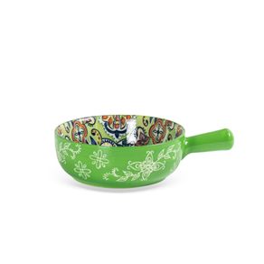 Travessa-Redonda-Em-Ceramica-Com-Relevos-E-Alca-Verde-Com-Desenho-Floral-Interno