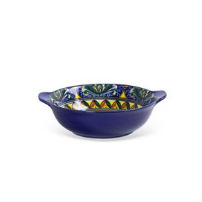 Bowl-Em-Ceramica-Azul-Com-Desenho-Floral-Interno