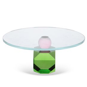 Boleira-Em-Vidro-Com-Base-Cristal-Facetada-Verde-E-Rosa
