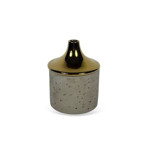 Vaso-Decorativo-Em-Ceramica-Texturizado-Cinza-Detalhe-Dourado