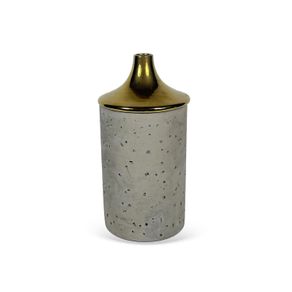 Vaso-Decorativo-Em-Ceramica-Texturizado-Cinza-Detalhe-Dourado