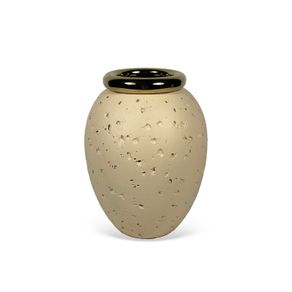 Vaso-Decorativo-Em-Ceramica-Texturizado-Bege-Detalhe-Dourado