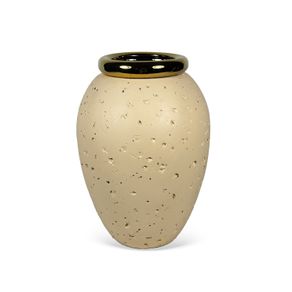 Vaso-Decorativo-Em-Ceramica-Texturizado-Bege-Detalhe-Dourado