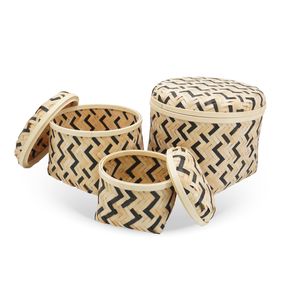 Cj-Cestos-Decorativos-Com-Tampa-Em-Bambu-Tramado-Natural-E-Preto-3Pcs