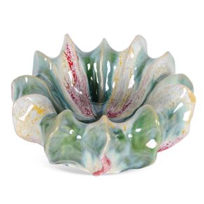 Centro-De-Mesa-Em-Ceramica-Ondas-Verde-E-Rosa-Mesclados