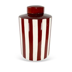 Pote-Decorativo-Em-Ceramica-Listrado-Bege-E-Vermelho