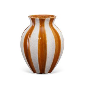 Vaso-Decorativo-Em-Ceramica-Listrado-Bege-E-Terracota