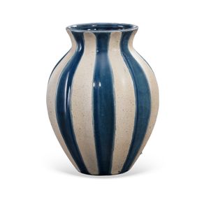 Vaso-Decorativo-Em-Ceramica-Listrado-Bege-E-Azul