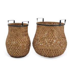 Cj-Cestos-Decorativos-Em-Bambu-Tramado-E-Metal-Natural-2Pcs