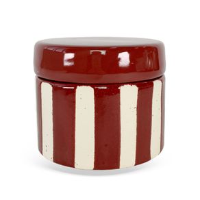 Pote-Decorativo-Em-Ceramica-Listrado-Bege-E-Vermelho