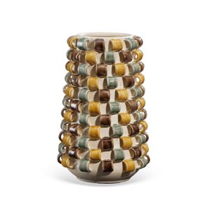 Vaso-Decorativo-Em-Ceramica-Com-Relevos-Marrom-E-Bege