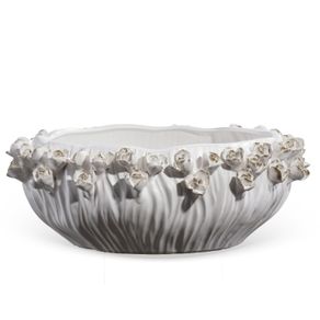 Centro-De-Mesa-Com-Relevos-Flores-Em-Ceramica-Branco