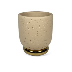 Vaso-Decorativo-Em-Ceramica-Texturizado-Bege-Detalhe-Dourado
